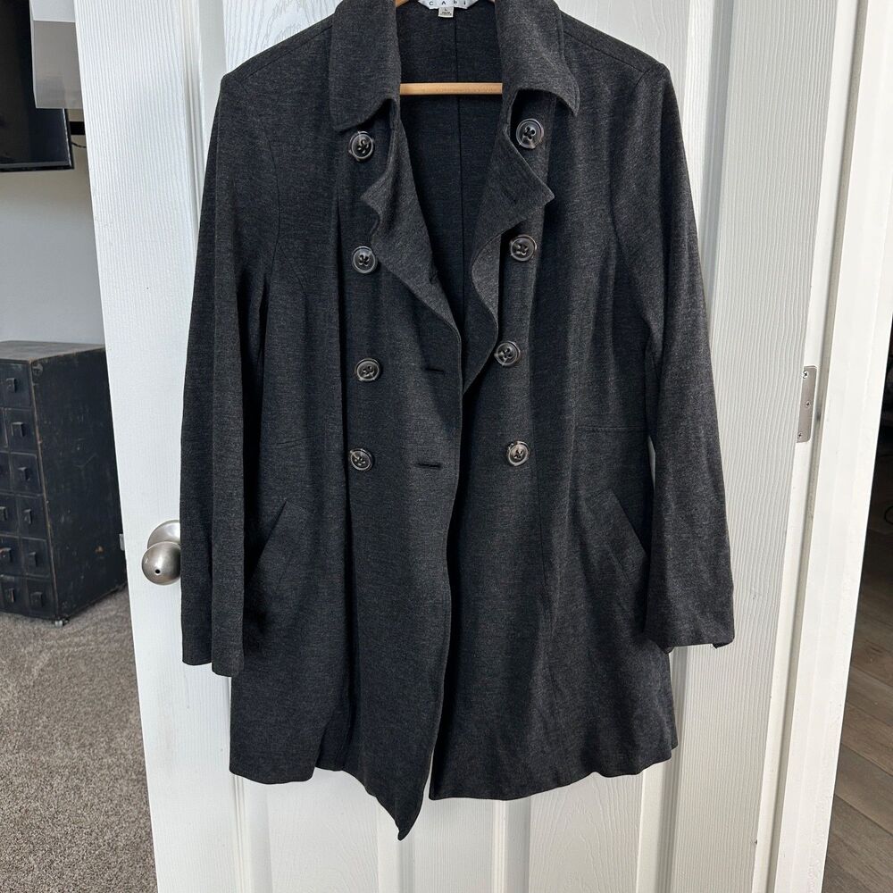 cabi gray double breasted coat women's large stretch jacket old money chic - Picture 2 of 6